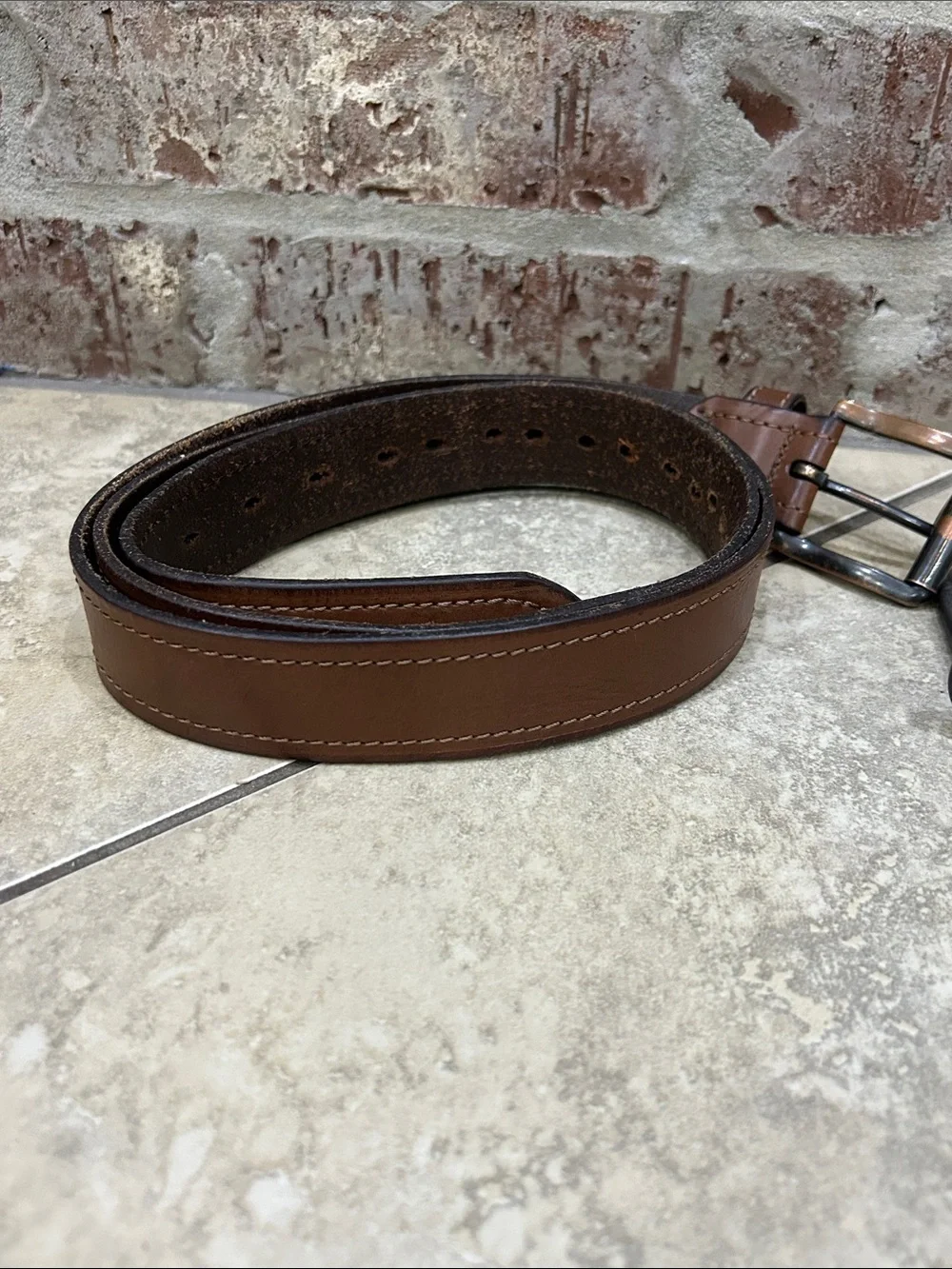 Men's Brown Leather Belt with Buckle size 46-48